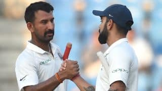 Kohli slams ton; India lose Pujara but continue to oppress Sri Lanka before lunch, Day 3, Nagpur Test Kohli slams ton; India lose Pujara but continue to oppress Sri Lanka before lunch, Day 3, Nagpur Test
